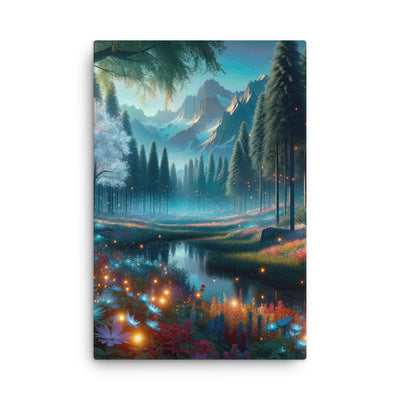 Ätherischer Alpenwald: Digitale Darstellung mit leuchtenden Bäumen und Blumen - Dünne Leinwand camping xxx yyy zzz 61 x 91.4 cm