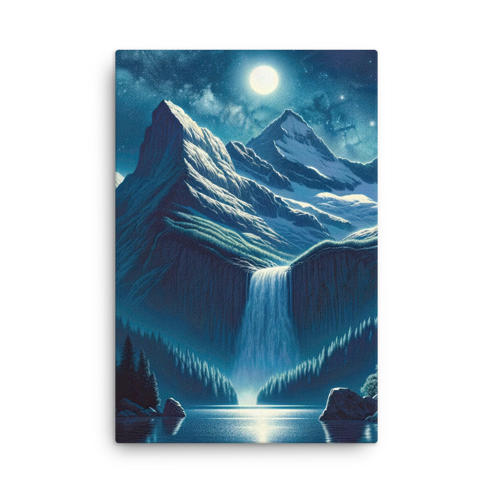 Legendäre Alpennacht, Mondlicht-Berge unter Sternenhimmel - Dünne Leinwand berge xxx yyy zzz 61 x 91.4 cm