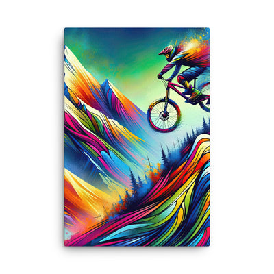 Mountainbiker in farbenfroher Alpenkulisse mit abstraktem Touch (M) - Dünne Leinwand xxx yyy zzz 61 x 91.4 cm