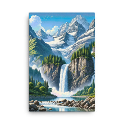 Illustration einer unberührten Alpenkulisse im Hochsommer. Wasserfall und See - Dünne Leinwand berge xxx yyy zzz 61 x 91.4 cm