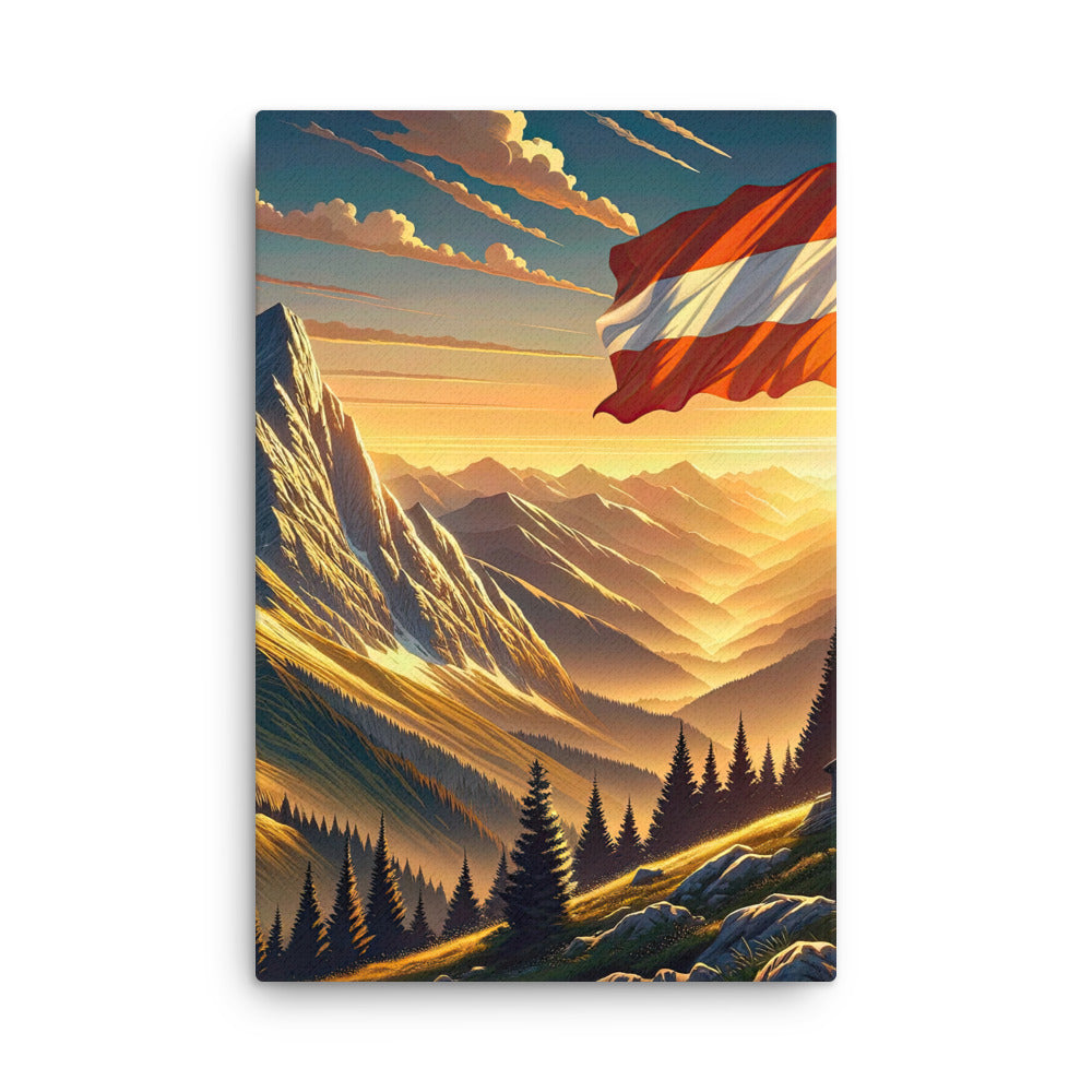 Ruhiger Alpenabend mit österreichischer Flagge und goldenem Sonnenuntergang - Dünne Leinwand berge xxx yyy zzz 61 x 91.4 cm