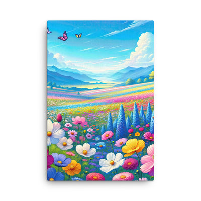 Weitläufiges Blumenfeld unter himmelblauem Himmel, leuchtende Flora - Dünne Leinwand camping xxx yyy zzz 61 x 91.4 cm