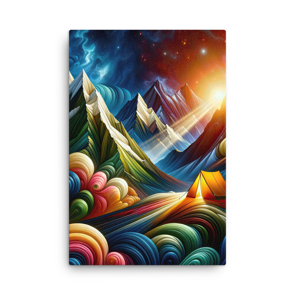 Abstrakte Bergwelt in lebendigen Farben mit Zelt - Dünne Leinwand camping xxx yyy zzz 61 x 91.4 cm