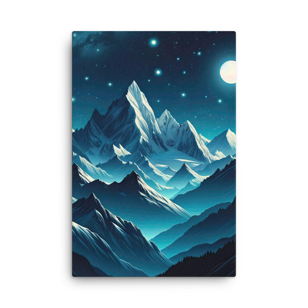 Sternenklare Nacht über den Alpen, Vollmondschein auf Schneegipfeln - Dünne Leinwand berge xxx yyy zzz 61 x 91.4 cm