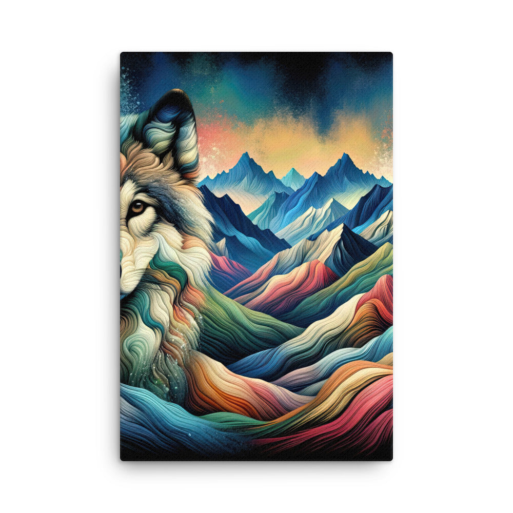 Traumhaftes Alpenpanorama mit Wolf in wechselnden Farben und Mustern (AN) - Dünne Leinwand xxx yyy zzz 61 x 91.4 cm