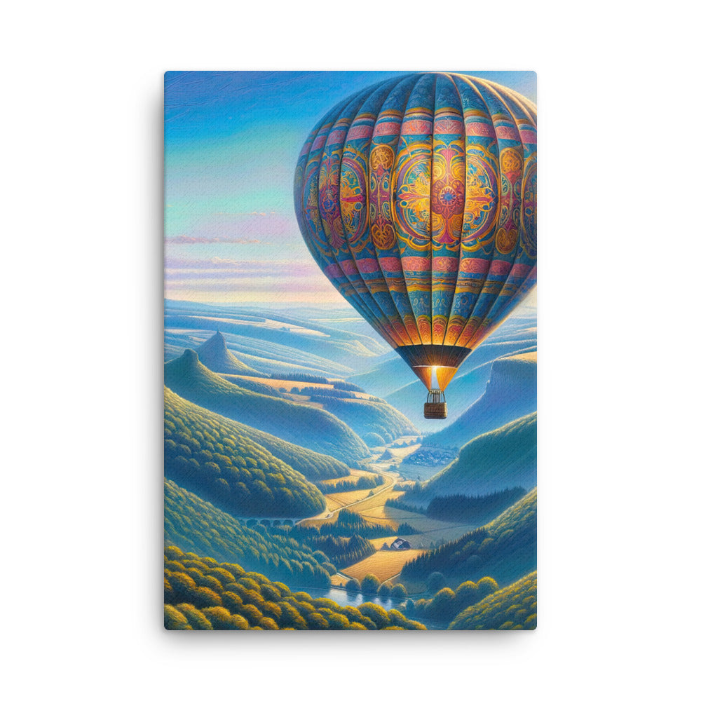 Ölgemälde einer ruhigen Szene mit verziertem Heißluftballon - Dünne Leinwand berge xxx yyy zzz 61 x 91.4 cm