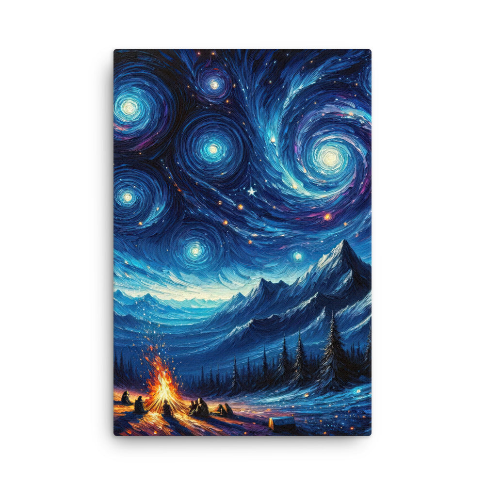 Sternennacht über den Alpen inspiriertes Ölgemälde, mystischer Nachthimmel in Blau - Dünne Leinwand camping xxx yyy zzz 61 x 91.4 cm