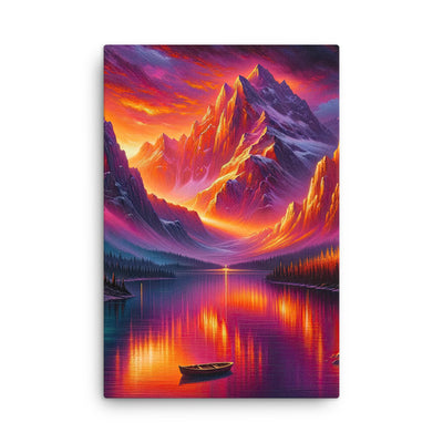 Ölgemälde eines Bootes auf einem Bergsee bei Sonnenuntergang, lebendige Orange-Lila Töne - Dünne Leinwand berge xxx yyy zzz 61 x 91.4 cm