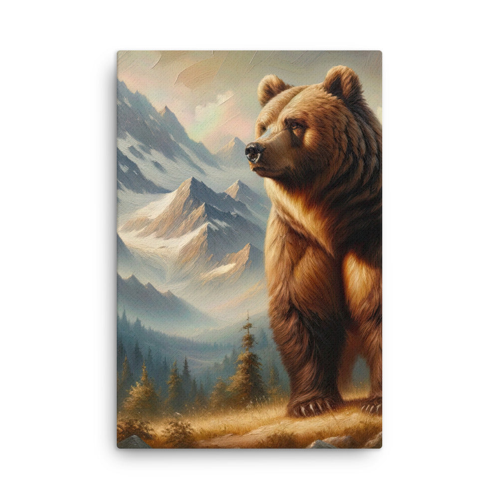 Ölgemälde eines königlichen Bären vor der majestätischen Alpenkulisse - Dünne Leinwand camping xxx yyy zzz 61 x 91.4 cm