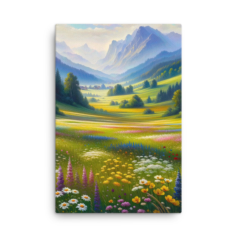 Ölgemälde einer Almwiese, Meer aus Wildblumen in Gelb- und Lilatönen - Dünne Leinwand berge xxx yyy zzz 61 x 91.4 cm