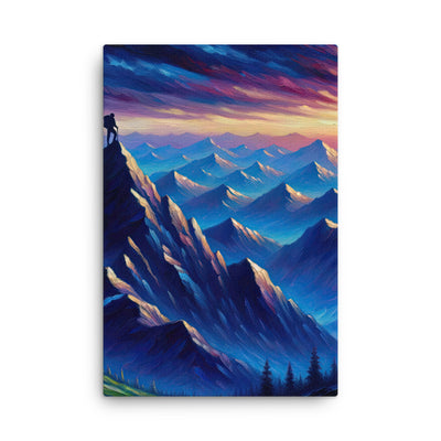Ölgemälde eines ruhigen Alpenabends mit Bergsteigersilhouette auf dem Gipfel - Dünne Leinwand wandern xxx yyy zzz 61 x 91.4 cm