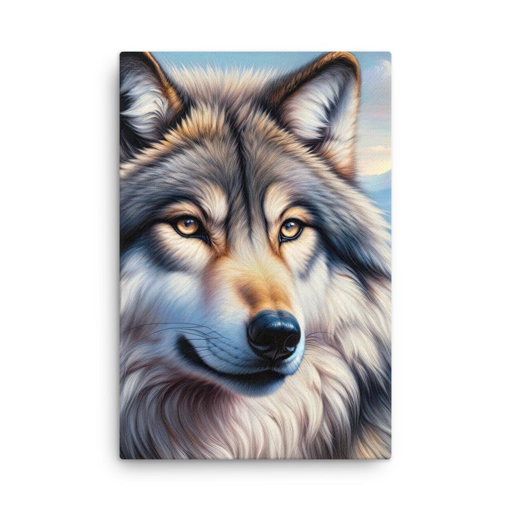 Ölgemäldeporträt eines majestätischen Wolfes mit intensiven Augen in der Berglandschaft (AN) - Dünne Leinwand xxx yyy zzz 61 x 91.4 cm
