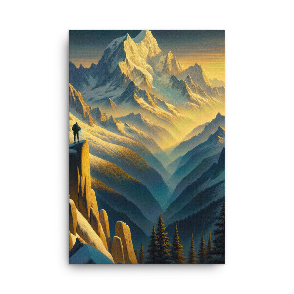 Ölgemälde eines Wanderers bei Morgendämmerung auf Alpengipfeln mit goldenem Sonnenlicht - Dünne Leinwand wandern xxx yyy zzz 61 x 91.4 cm