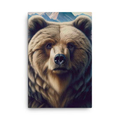 Foto eines Bären vor abstrakt gemalten Alpenbergen, Oberkörper im Fokus - Dünne Leinwand camping xxx yyy zzz 61 x 91.4 cm