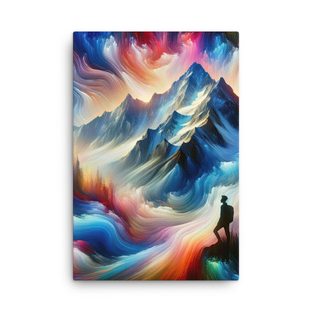 Foto eines abstrakt-expressionistischen Alpengemäldes mit Wanderersilhouette - Dünne Leinwand wandern xxx yyy zzz 61 x 91.4 cm