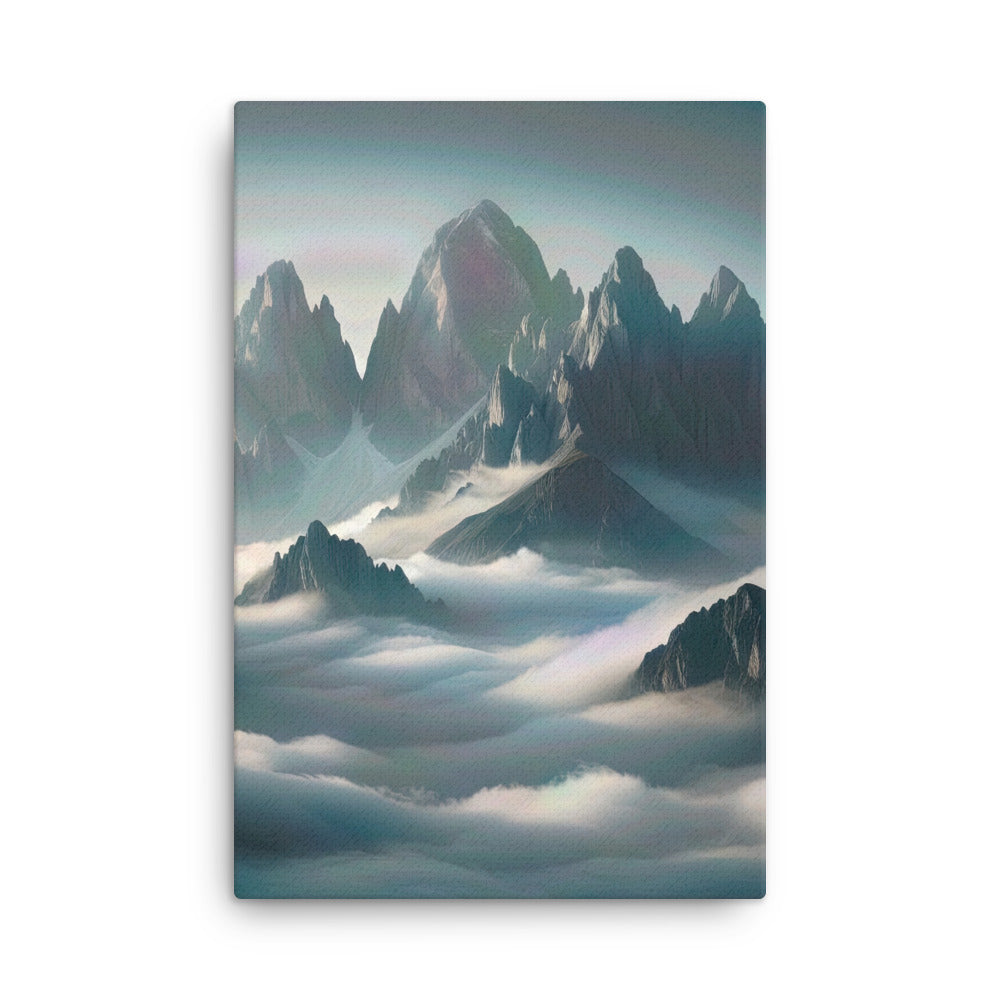 Foto eines nebligen Alpenmorgens, scharfe Gipfel ragen aus dem Nebel - Dünne Leinwand berge xxx yyy zzz 61 x 91.4 cm