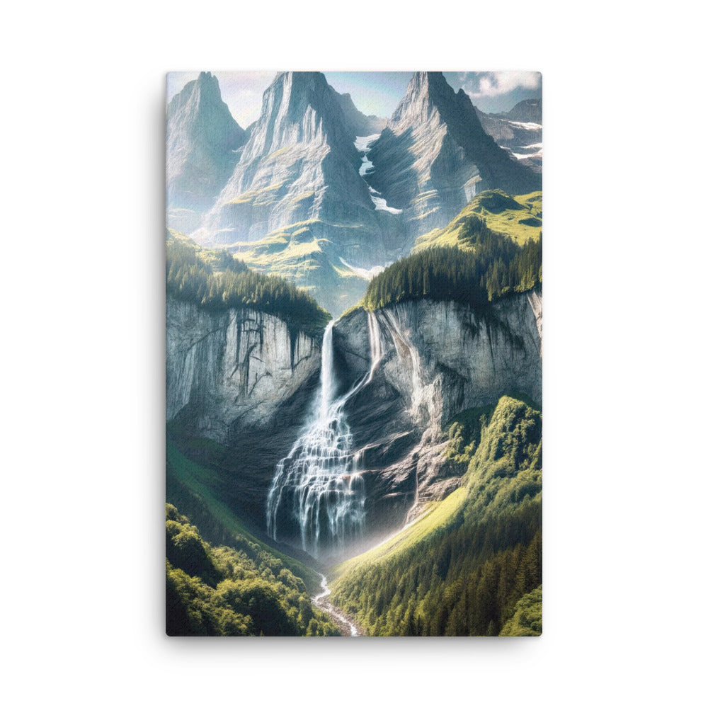 Foto der sommerlichen Alpen mit üppigen Gipfeln und Wasserfall - Dünne Leinwand berge xxx yyy zzz 61 x 91.4 cm