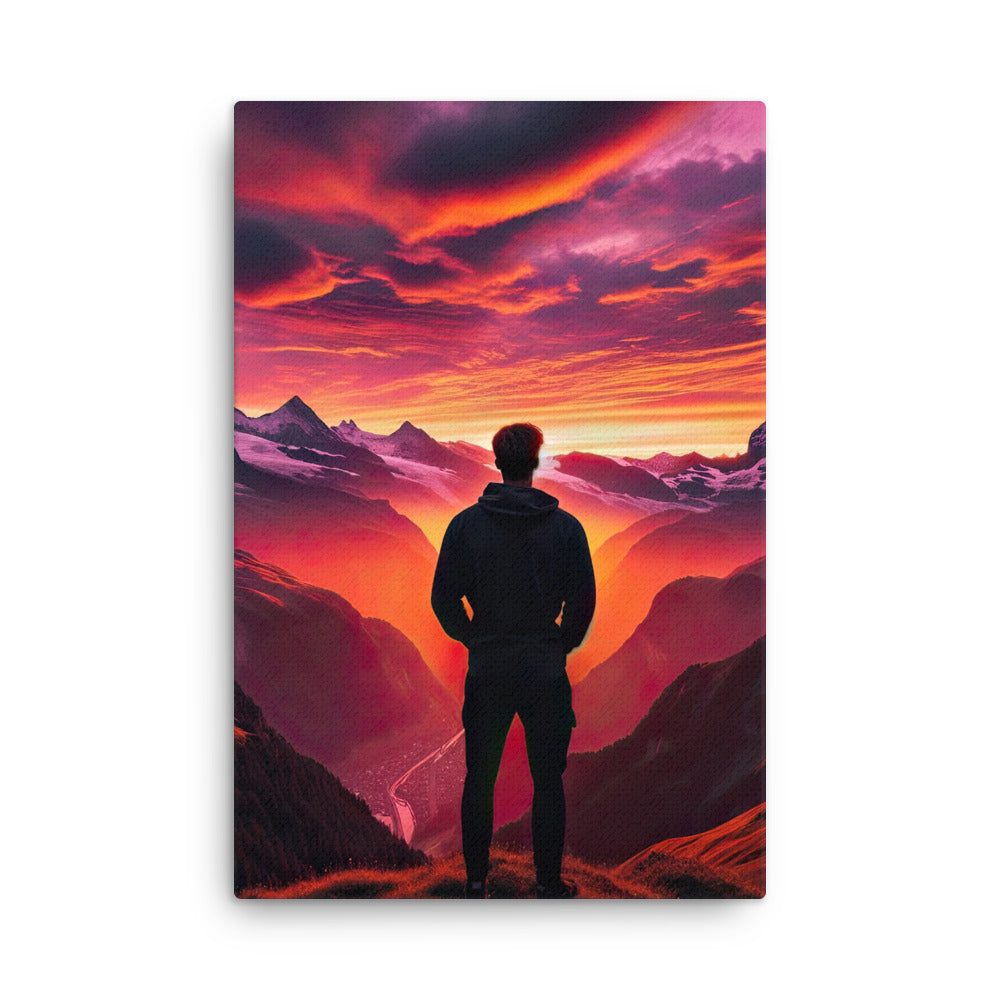 Foto der Schweizer Alpen im Sonnenuntergang, Himmel in surreal glänzenden Farbtönen - Dünne Leinwand wandern xxx yyy zzz 61 x 91.4 cm
