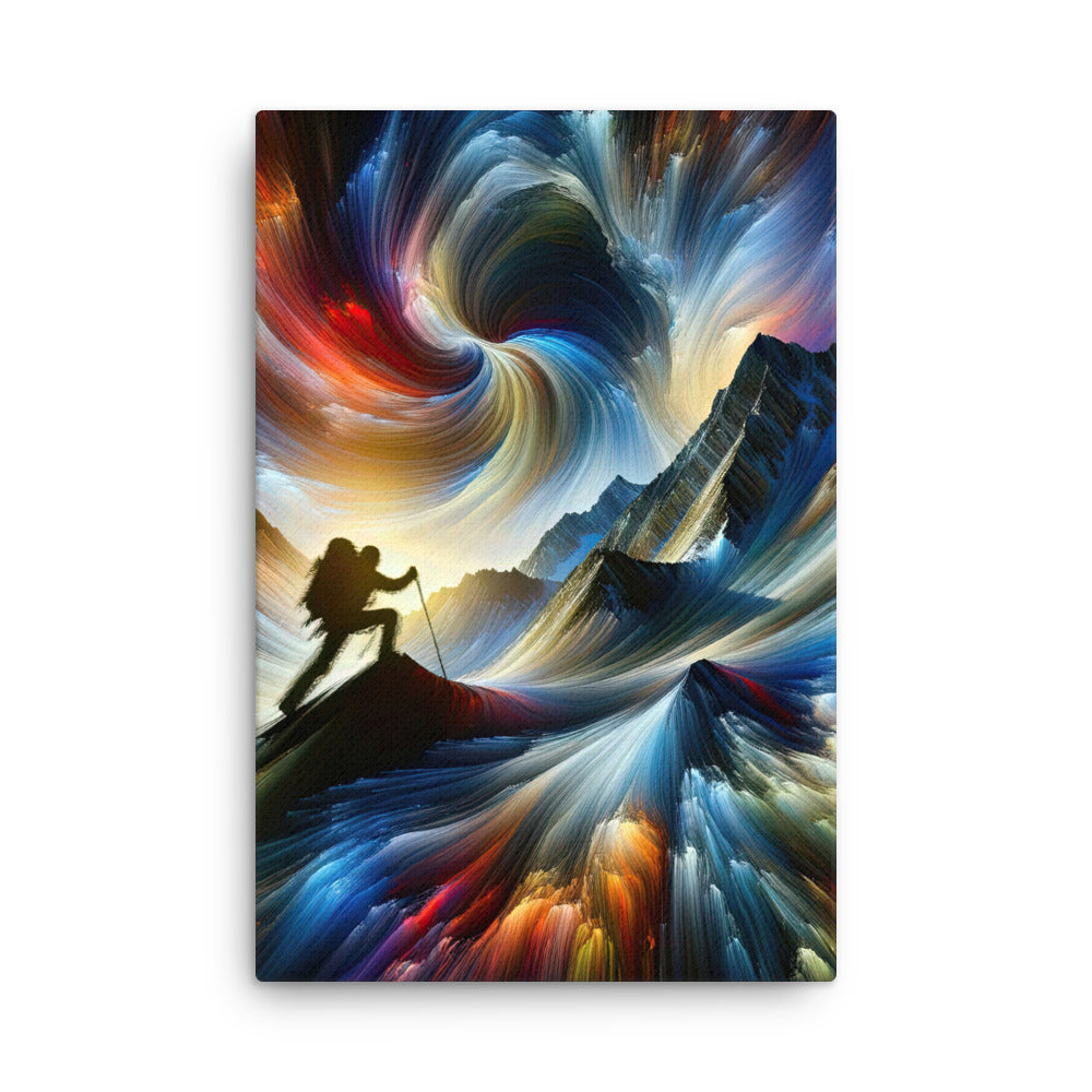 Foto der Alpen in abstrakten Farben mit Bergsteigersilhouette - Dünne Leinwand wandern xxx yyy zzz 61 x 91.4 cm