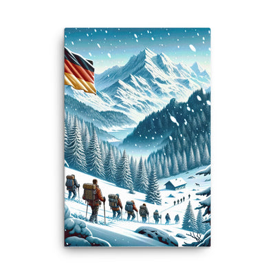 Quadratische Winterillustration der Alpen mit deutscher Flagge und Wanderteam - Dünne Leinwand wandern xxx yyy zzz 61 x 91.4 cm