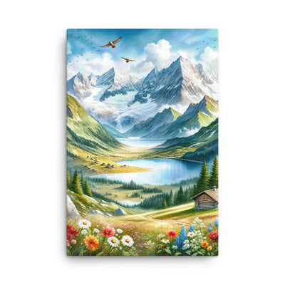 Quadratisches Aquarell der Alpen, Berge mit schneebedeckten Spitzen - Dünne Leinwand berge xxx yyy zzz 61 x 91.4 cm