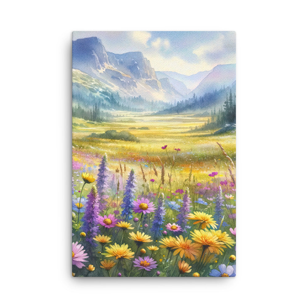 Aquarell einer Almwiese in Ruhe, Wildblumenteppich in Gelb, Lila, Rosa - Dünne Leinwand berge xxx yyy zzz 61 x 91.4 cm