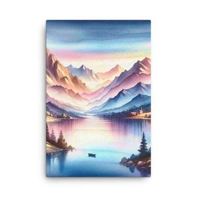 Aquarell einer Dämmerung in den Alpen, Boot auf einem See in Pastell-Licht - Dünne Leinwand berge xxx yyy zzz 61 x 91.4 cm