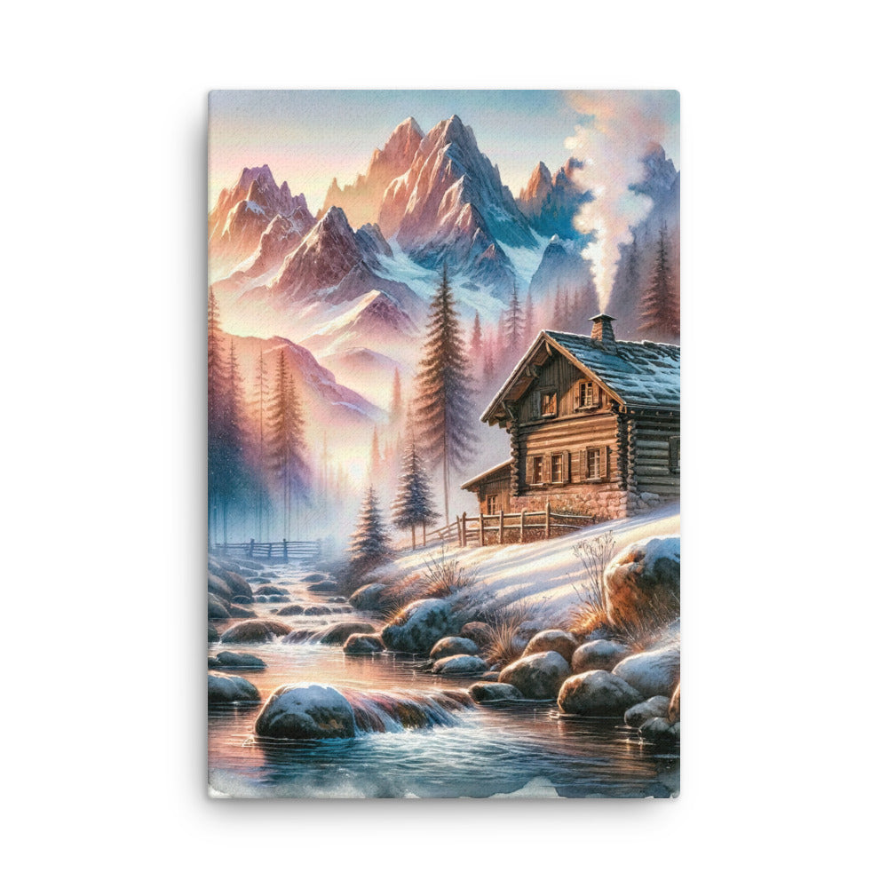 Aquarell einer Alpenszene im Morgengrauen, Haus in den Bergen - Dünne Leinwand berge xxx yyy zzz 61 x 91.4 cm