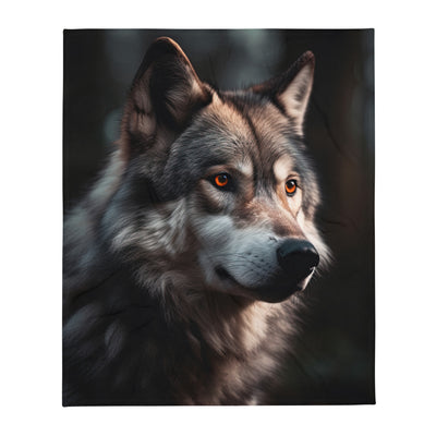 Wolf Porträt - Fotorealistische Malerei - Überwurfdecke camping xxx 127 x 152.4 cm