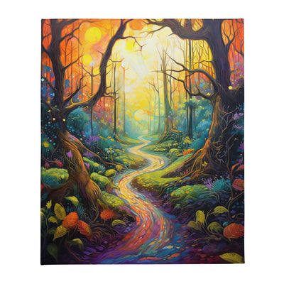 Wald und Wanderweg - Bunte, farbenfrohe Malerei - Überwurfdecke camping xxx 127 x 152.4 cm