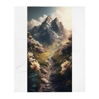 Epischer Berg, steiniger Weg und Blumen - Realistische Malerei - Überwurfdecke berge xxx 127 x 152.4 cm