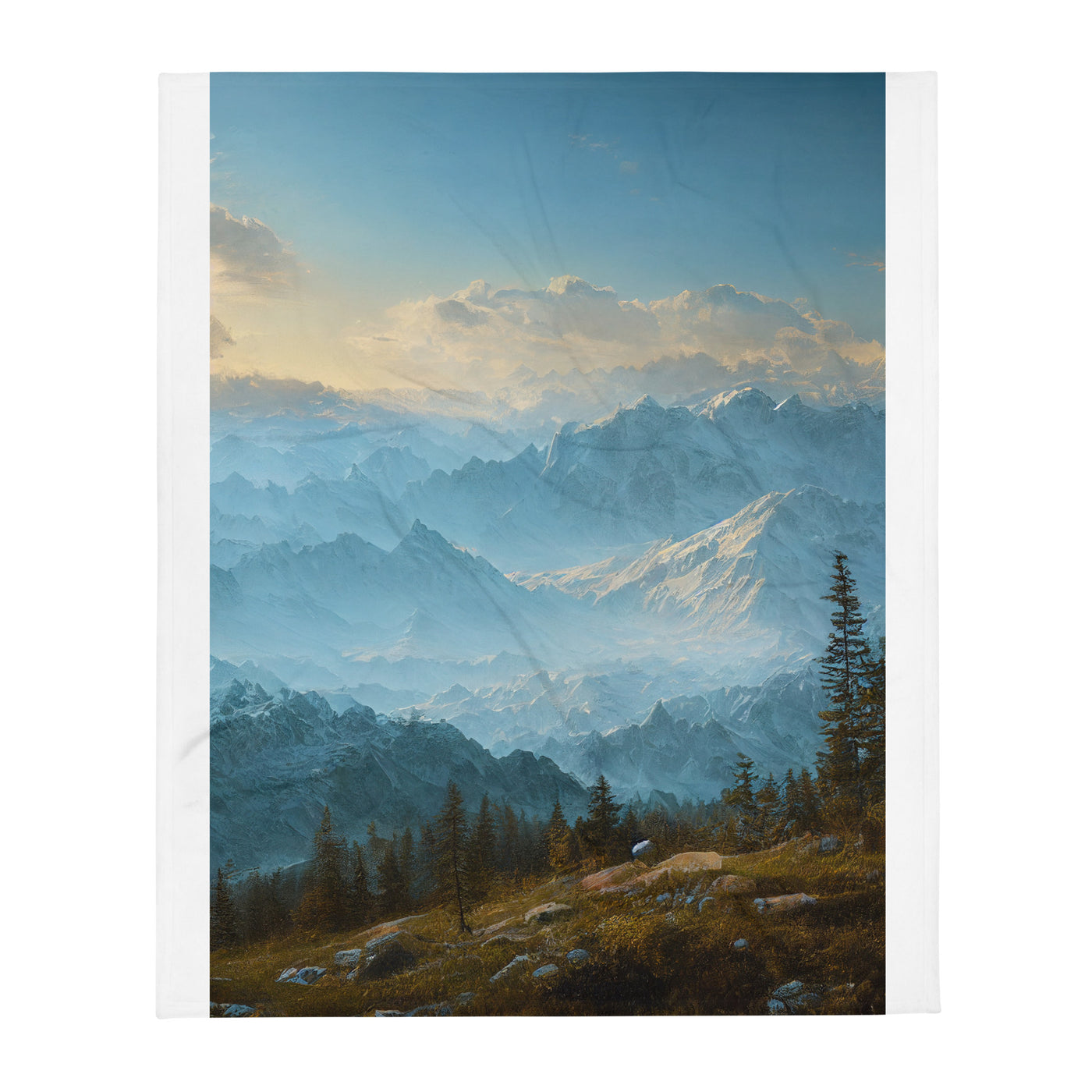 Schöne Berge mit Nebel bedeckt - Ölmalerei - Überwurfdecke berge xxx 127 x 152.4 cm