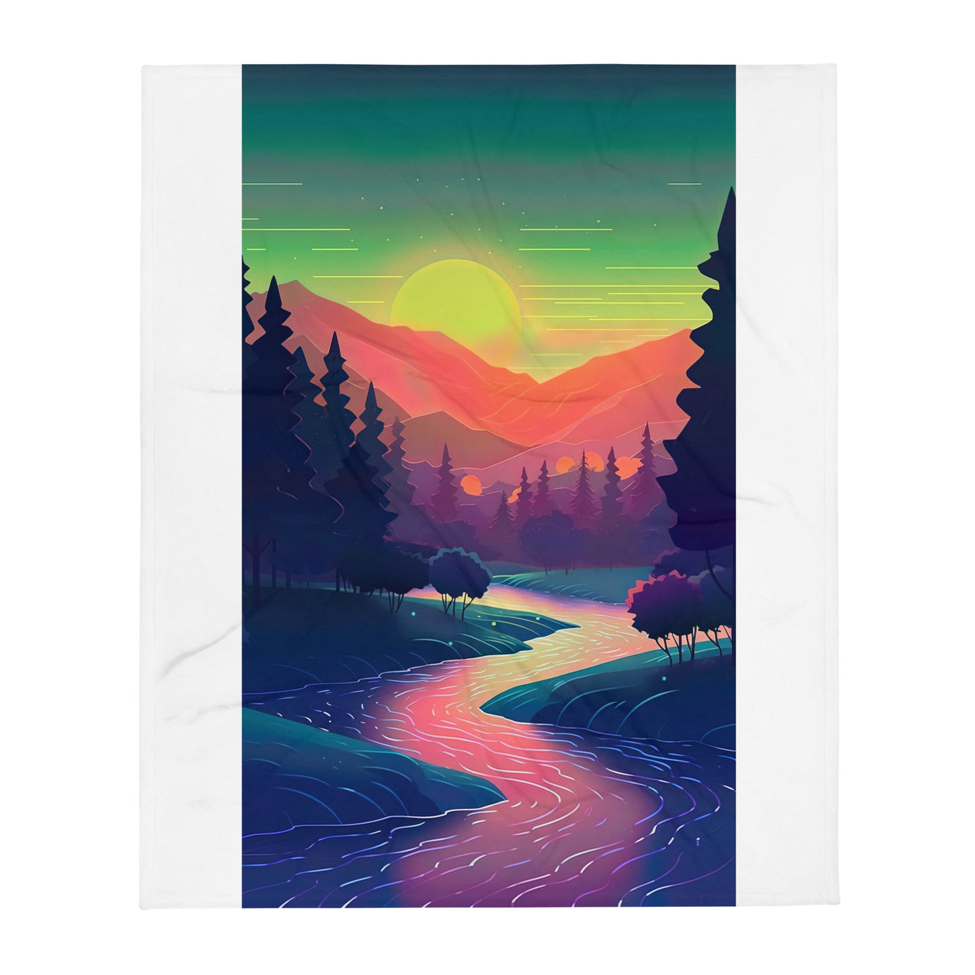 Berge, Fluss, Sonnenuntergang - Malerei - Überwurfdecke berge xxx 127 x 152.4 cm