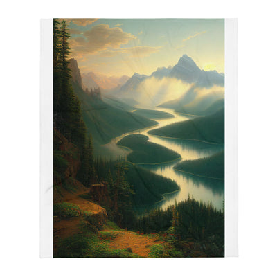 Landschaft mit Bergen, See und viel grüne Natur - Malerei - Überwurfdecke berge xxx 127 x 152.4 cm