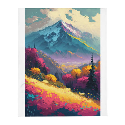 Berge, pinke und gelbe Bäume, sowie Blumen - Farbige Malerei - Überwurfdecke berge xxx 127 x 152.4 cm