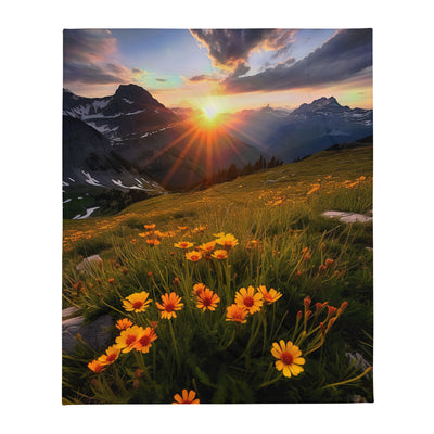 Gebirge, Sonnenblumen und Sonnenaufgang - Überwurfdecke berge xxx 127 x 152.4 cm