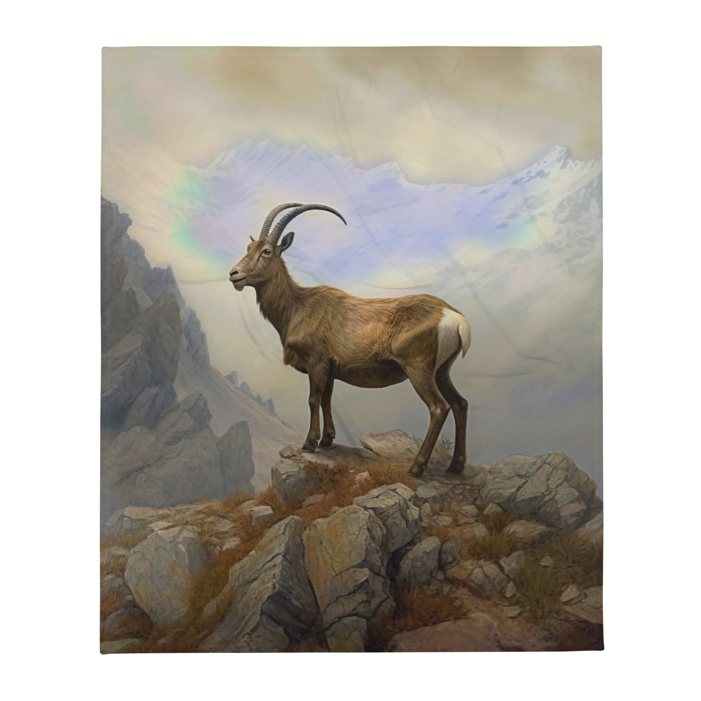 Steinbock am Berg - Wunderschöne Malerei - Überwurfdecke berge xxx 127 x 152.4 cm