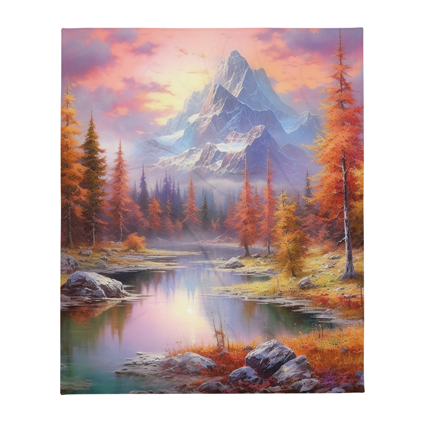 Landschaftsmalerei - Berge, Bäume, Bergsee und Herbstfarben - Überwurfdecke berge xxx 127 x 152.4 cm