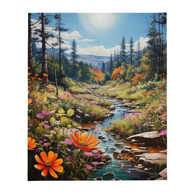 Berge, schöne Blumen und Bach im Wald - Überwurfdecke berge xxx 127 x 152.4 cm