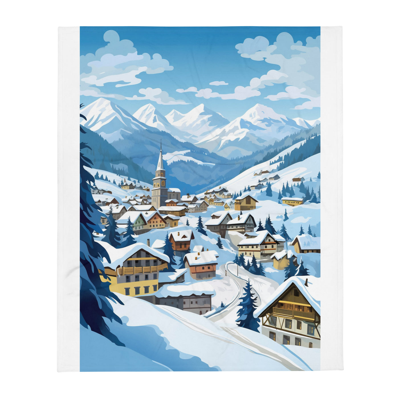 Kitzbühl - Berge und Schnee - Landschaftsmalerei - Überwurfdecke ski xxx 127 x 152.4 cm