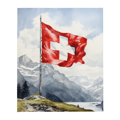 Schweizer Flagge und Berge im Hintergrund - Epische Stimmung - Malerei - Überwurfdecke berge xxx 127 x 152.4 cm