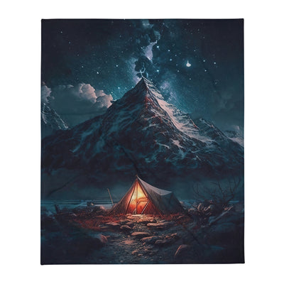 Zelt und Berg in der Nacht - Sterne am Himmel - Landschaftsmalerei - Überwurfdecke camping xxx 127 x 152.4 cm