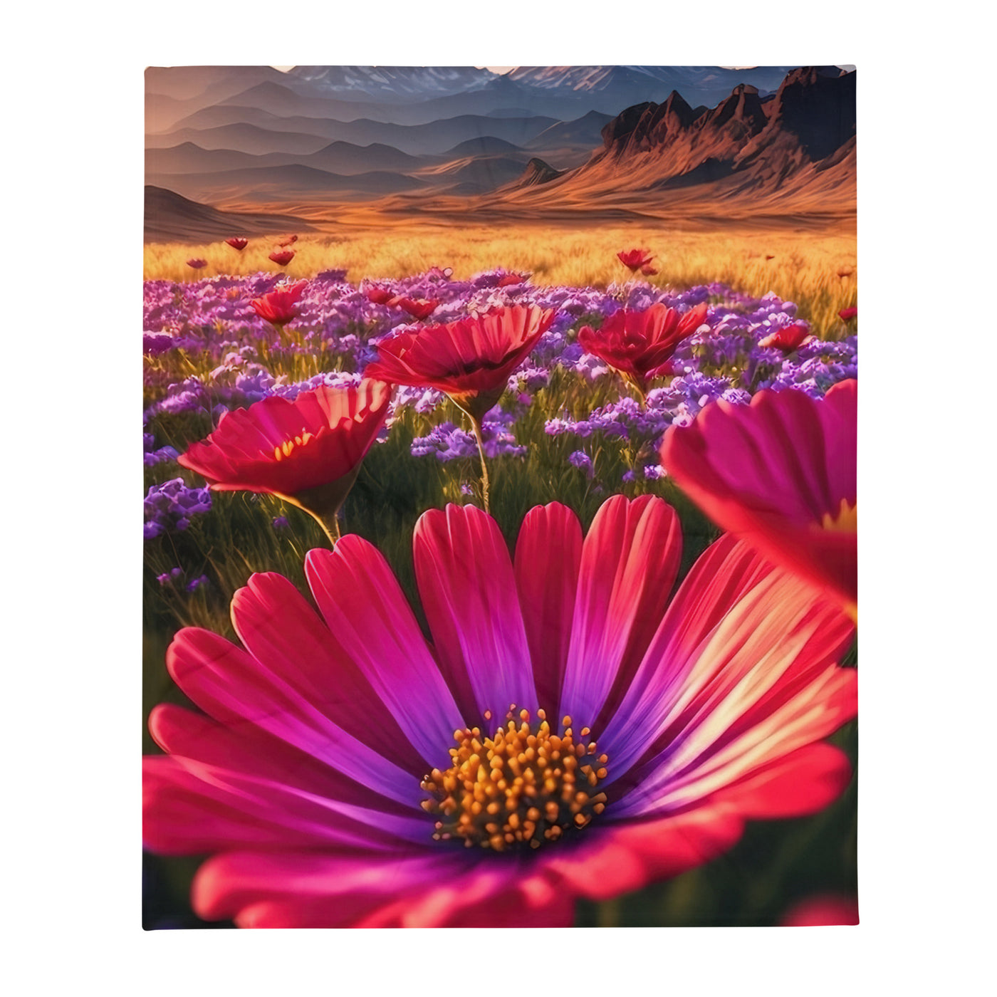 Wünderschöne Blumen und Berge im Hintergrund - Überwurfdecke berge xxx 127 x 152.4 cm
