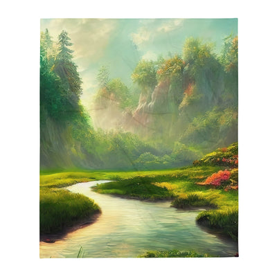Bach im tropischen Wald - Landschaftsmalerei - Überwurfdecke camping xxx 127 x 152.4 cm