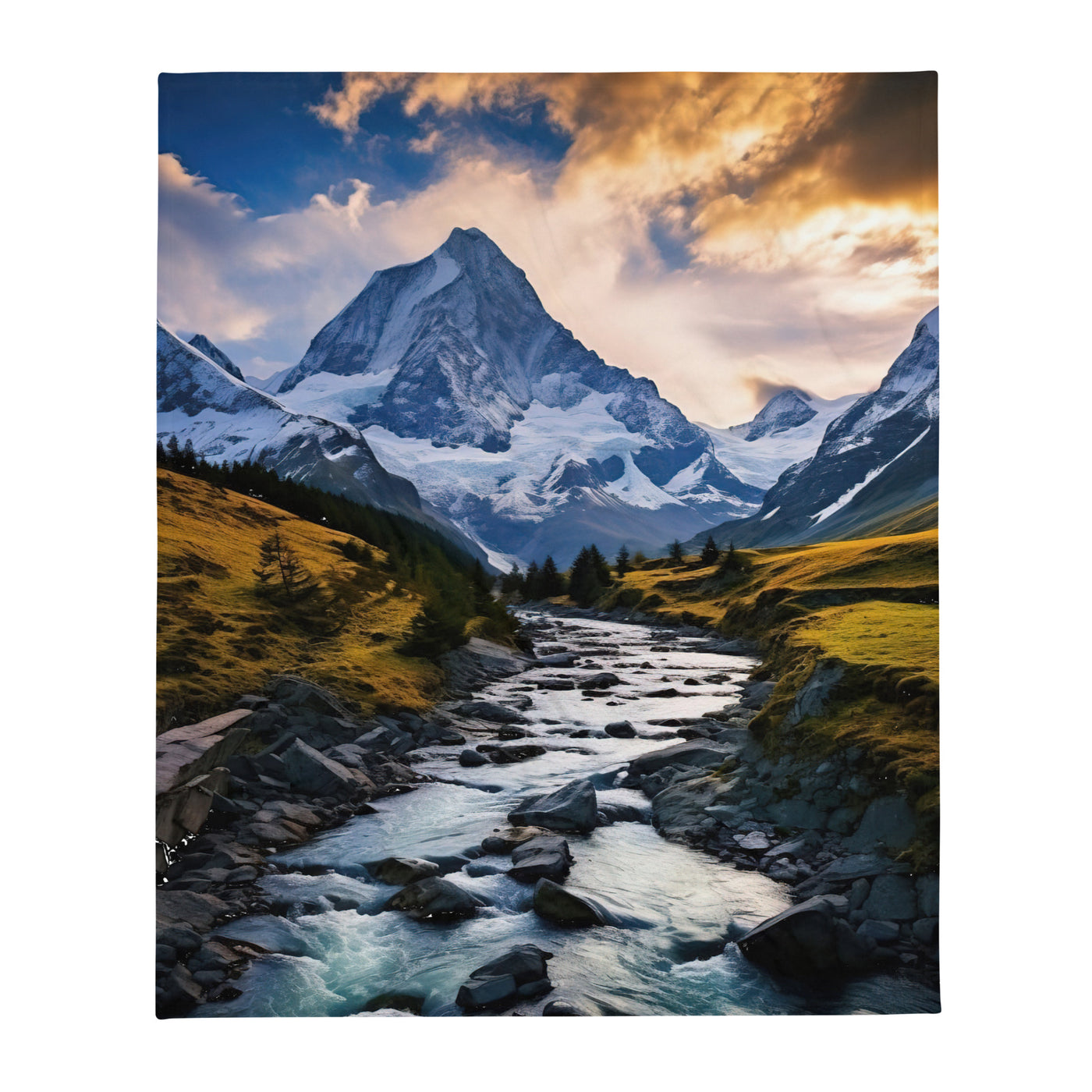 Berge und steiniger Bach - Epische Stimmung - Überwurfdecke berge xxx 127 x 152.4 cm