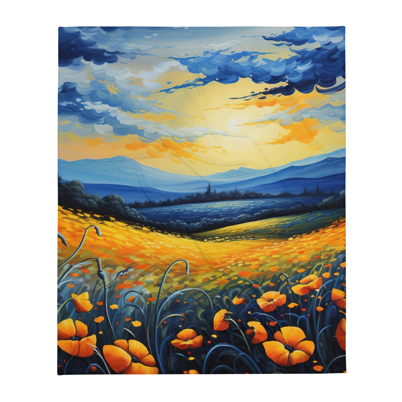 Berglandschaft mit schönen gelben Blumen - Landschaftsmalerei - Überwurfdecke berge xxx 127 x 152.4 cm