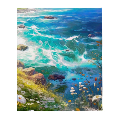 Berge, Blumen, Fluss und Steine - Malerei - Überwurfdecke camping xxx 127 x 152.4 cm