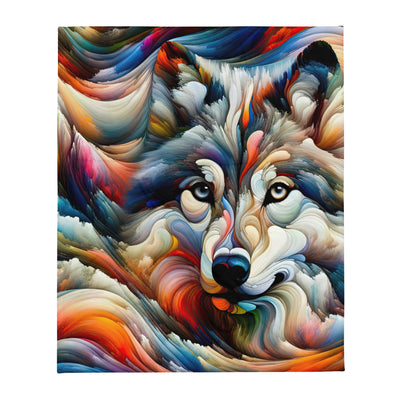 Abstrakte Kunst der Alpen mit einem Wolf. Chaotischer Tanz aus Farben und Formen. Surreale Landschaft (AN) - Überwurfdecke xxx yyy zzz 127 x 152.4 cm