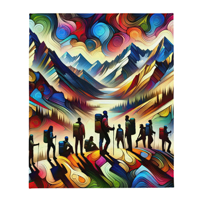 Abstraktes Kunstgemälde der Alpen voller lebendiger Muster. Ein vielfältiges Wanderteam, sowohl Männer als auch Frauen - Überwurfdecke wandern xxx yyy zzz 127 x 152.4 cm