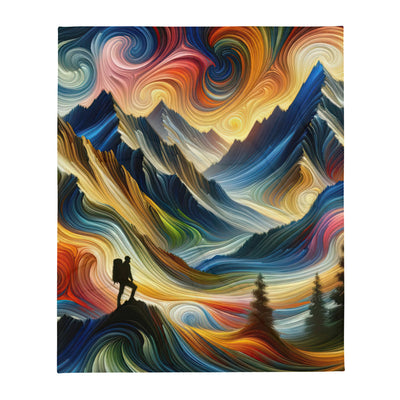 Abstraktes Kunstgemälde der Alpen mit wirbelnden, lebendigen Farben und dynamischen Mustern. Wanderer Silhouette - Überwurfdecke wandern xxx yyy zzz 127 x 152.4 cm